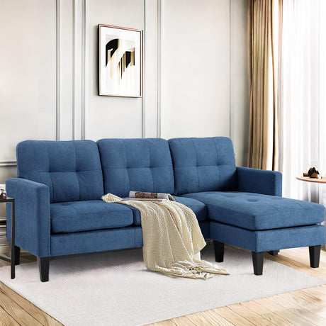 L-Shaped Sectional Modern Sofa - Convertible Sofa Sleeper Sofa Bed Couch Set with Reversible Chaise, Lounge Sofa Modular Cloud Sofa Couch for Living Room Apartment Small Space (Blue)