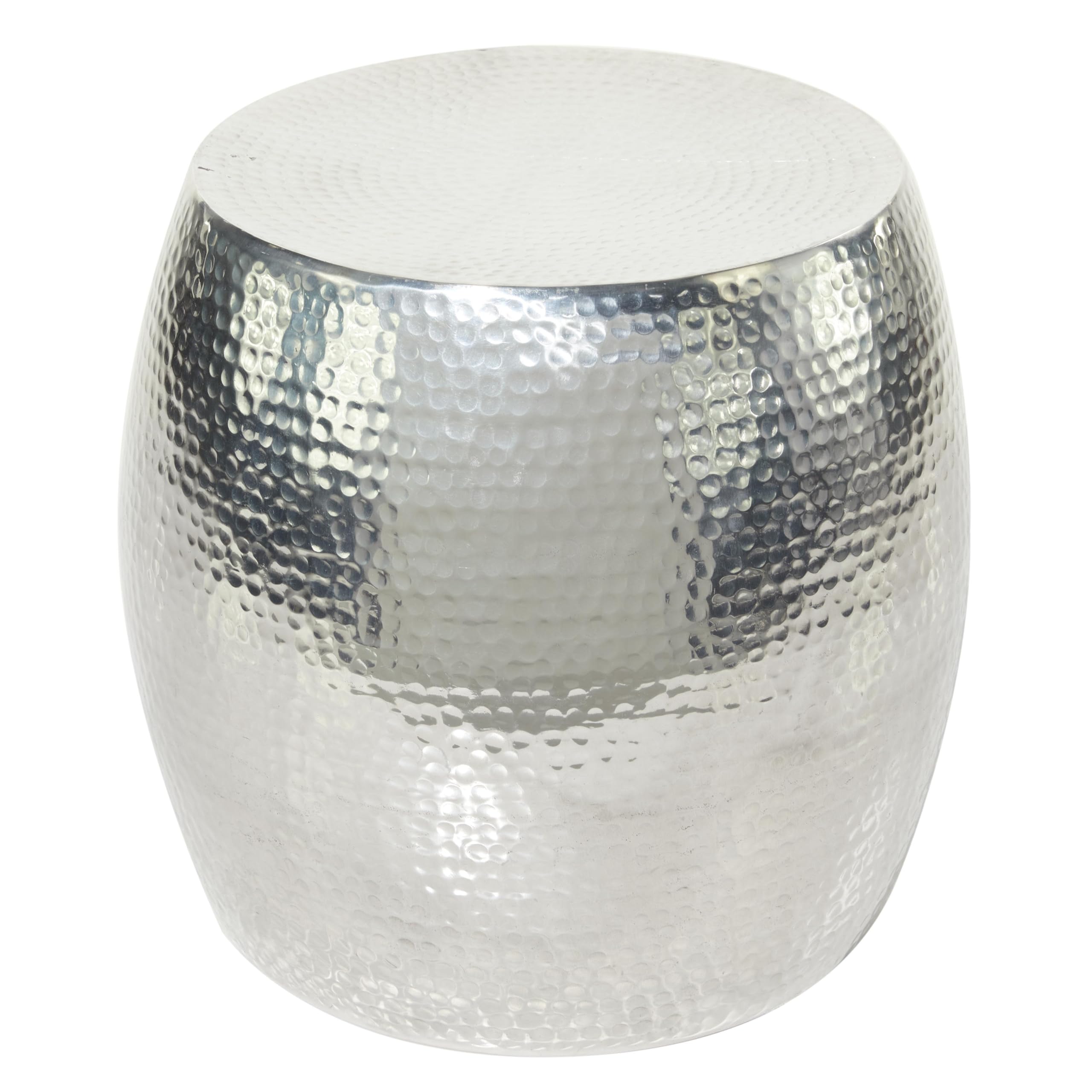 Aluminum Metal Side End Accent Table Drum Shaped End Table with Hammered Design