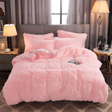 Shaggy Fluffy Faux Fur Duvet Cover Set Button Closure Velvety Bedding Set Comforter