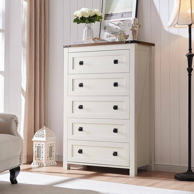 6 Drawer Dresser for Bedroom, 54 Inch Wide Rustic Wood Dresser