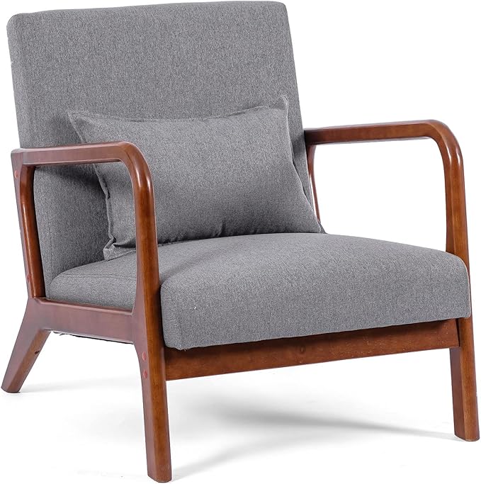 Mid-Century Modern Accent Chair, Fabric Reading Armchair, Easy Assembly