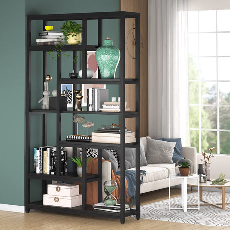 Tribesigns 79 Inch Bookshelf, 7-Tier Tall Bookcase with 10-Open Shelf, Wood and Metal Book Shelf Storage Shelves for Bedroom, Living Room and Home Office, Black