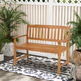 HAPPYGRILL Patio Wood Bench with Ergonomic Backrest & Armrest, 2-Person Outdoor Bench