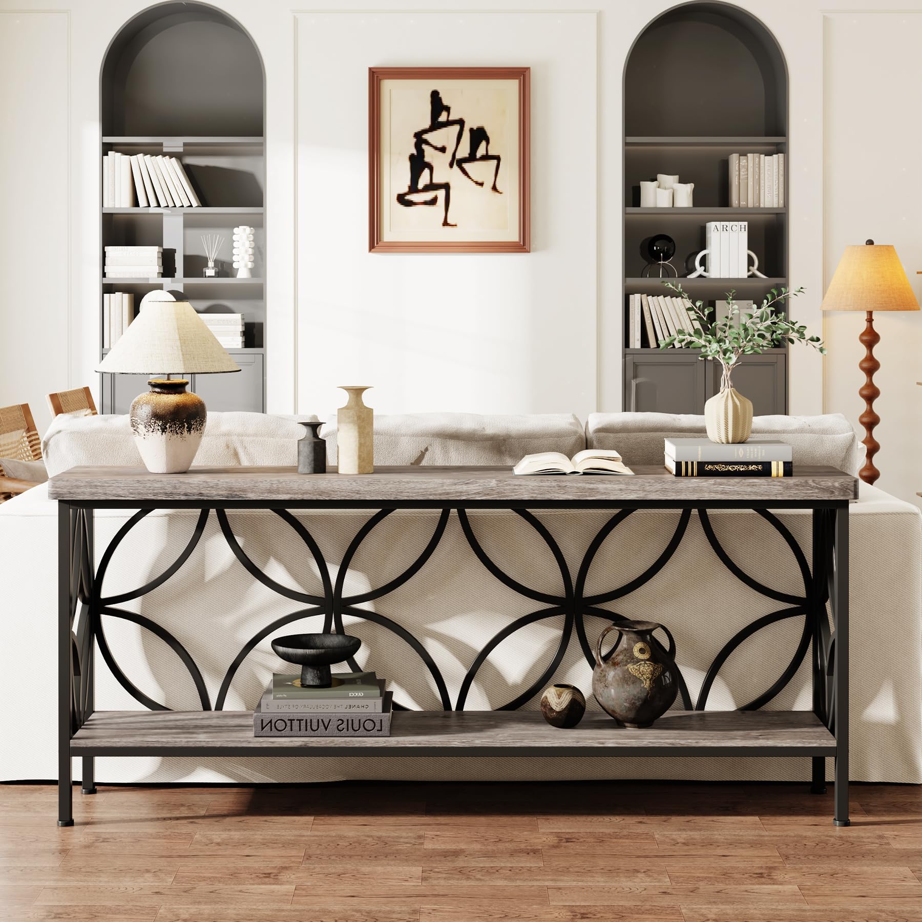 70.9" Industrial Console Table with Storage Shelves