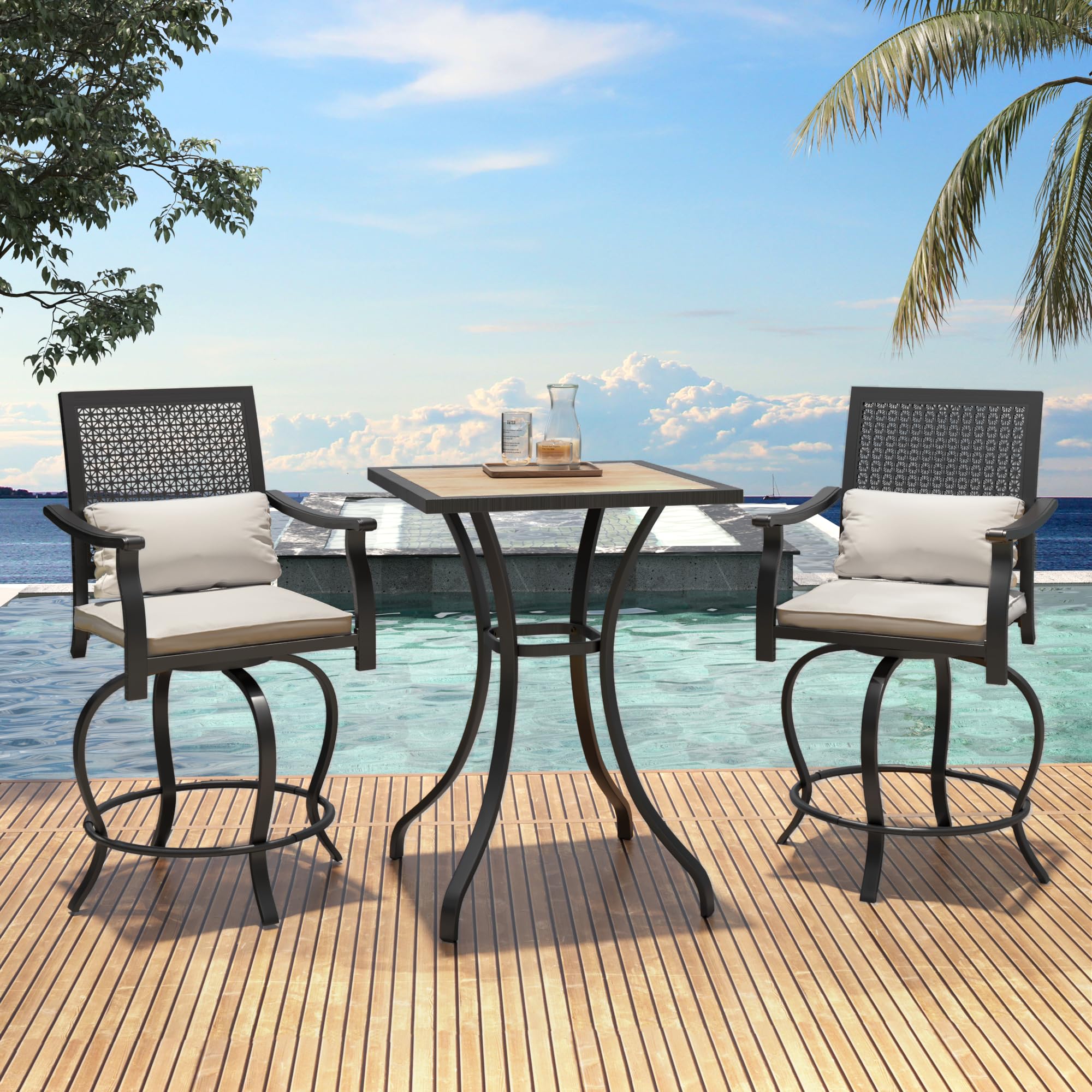 3 Piece Outdoor Swivel Bar Set