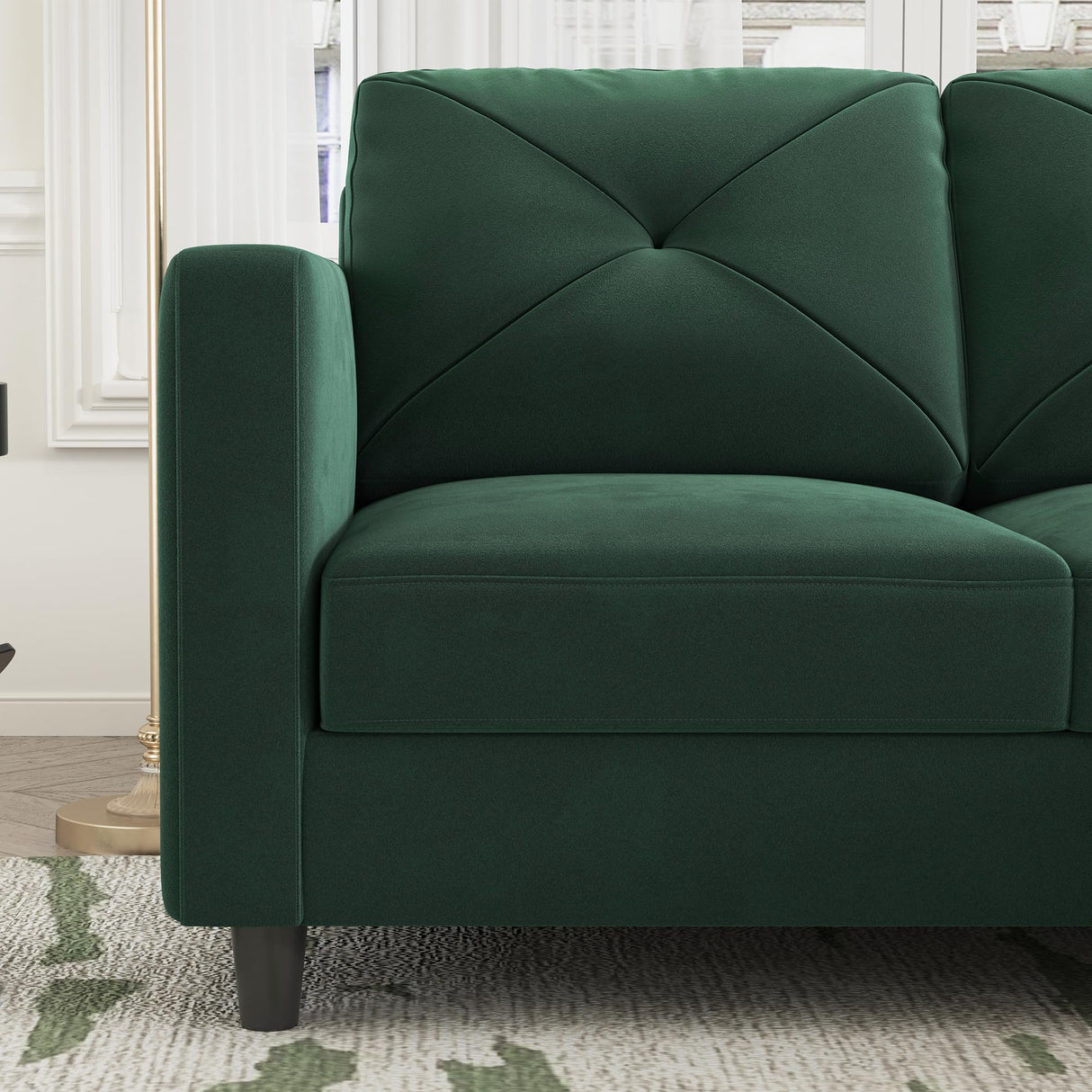 HONBAY U Shaped Sectional Sofa Convertible Couch with Double Chaises 4 Seat Sofa with Two Ottomans, Velvet Green