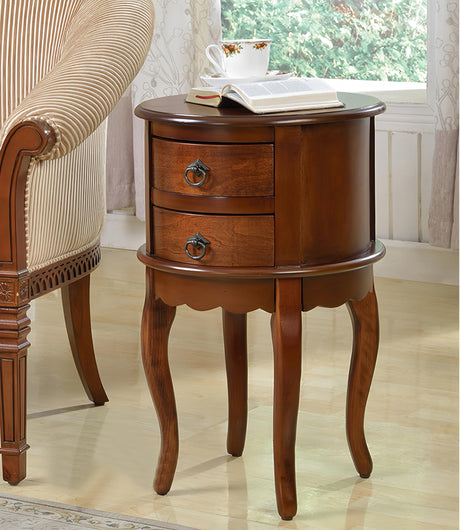 Solid Wood End Table with Drawer, Round Side Storage Table Nightstand, Living Room