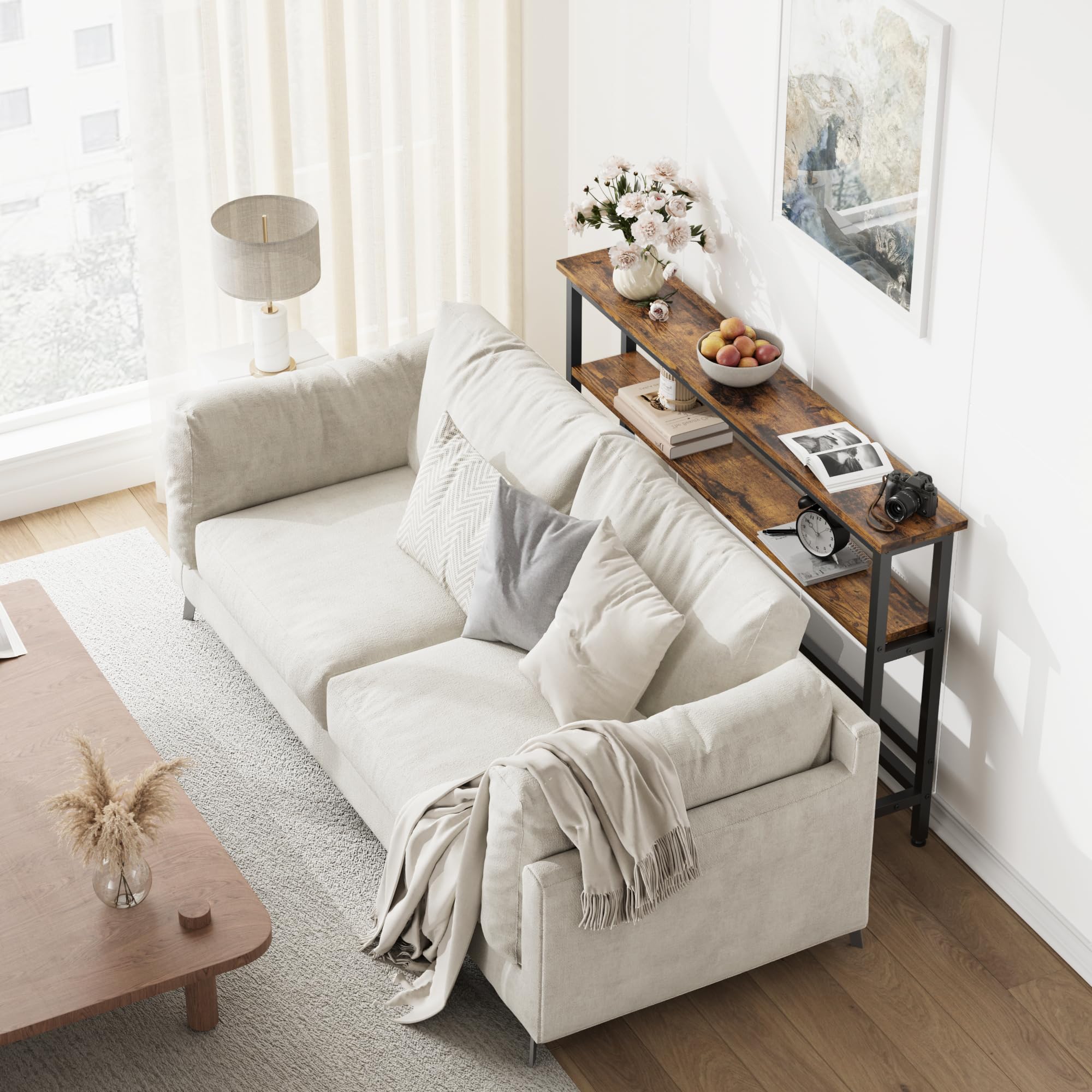 5.9" Narrow Sofa Table, 2 Tier Skinny Console Table with Adjustable Shelf,