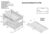 AB59534 Nantucket Bunk Bed with Raised Panel Trundle Bed, Full Over Full, Antique