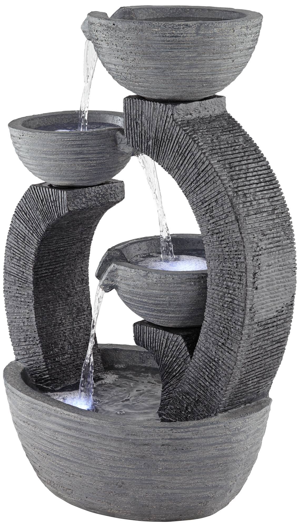 Style Outdoor Floor Water Fountain with Light LED 31 1/2" High Gray Faux Stone Cascading