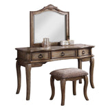 60 Inch Vanity Desk Set with Stool and Mirror, Brown Solid Wood