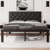 Queen Size Metal Bed Frame, Heavy-Duty Platform Bed Frame with Linen Upholstered