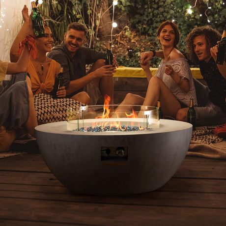 Propane Fire Pit, Outdoor Concrete Gas Fire Pit, 39 in Tabletop - Bircata