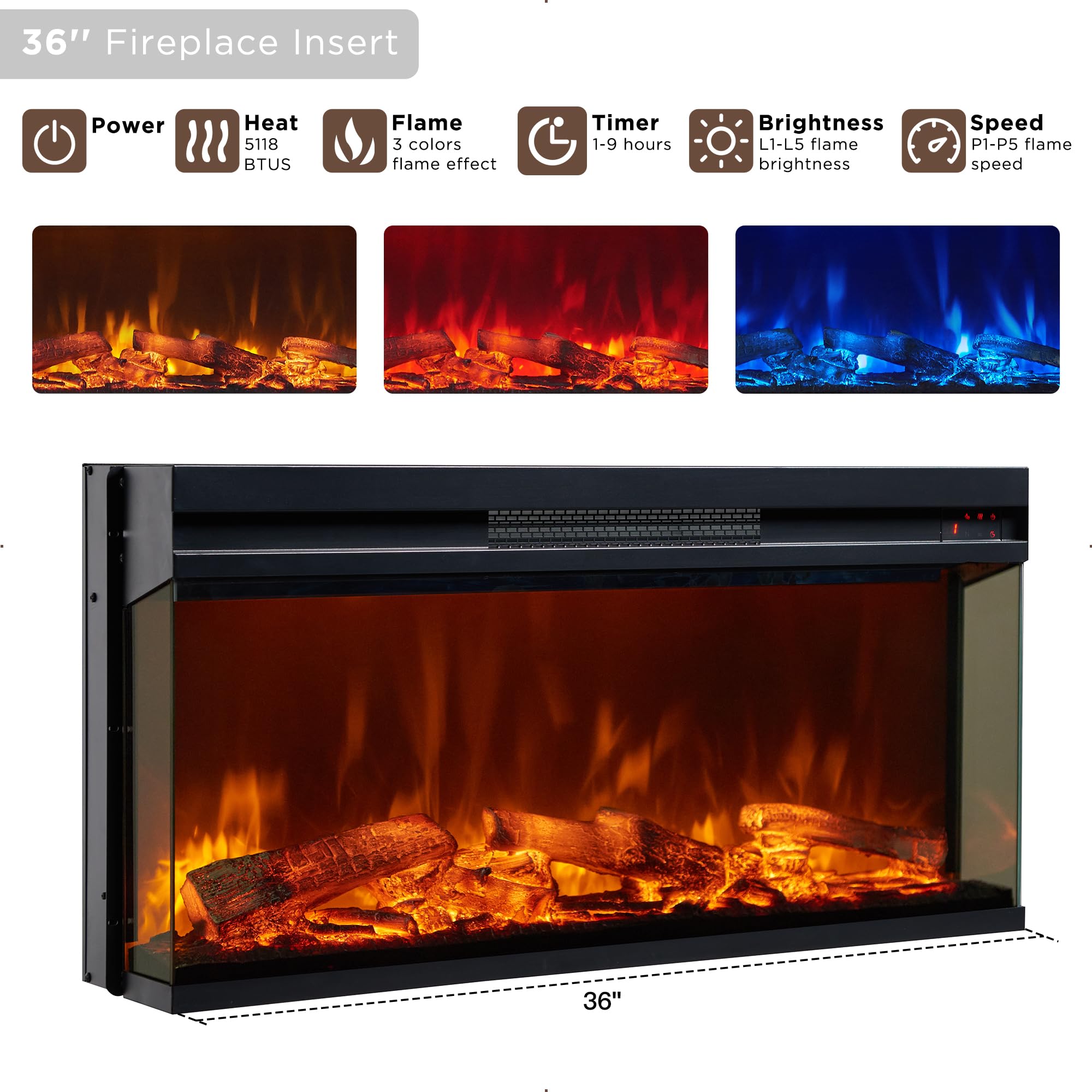 70'' TV Stand with 36'' Electric Fireplace, Media Entertainment Center for TVs Up to 80'',