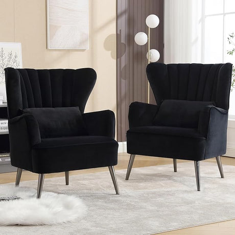 Accent Chair for Living Room - Wingback Arm Chair Modern Bedroom Sofa Velvet