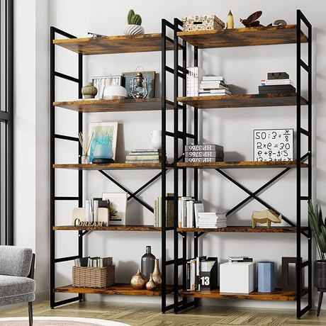 Industrial Bookcase,71.6” Triple 4 Tier Bookshelf with 11 Open Display Shelves