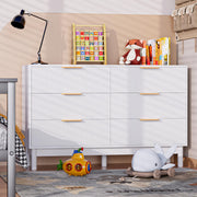 6 Drawer Dresser White Gold for Bedroom, White Wood Modern Double Dresser