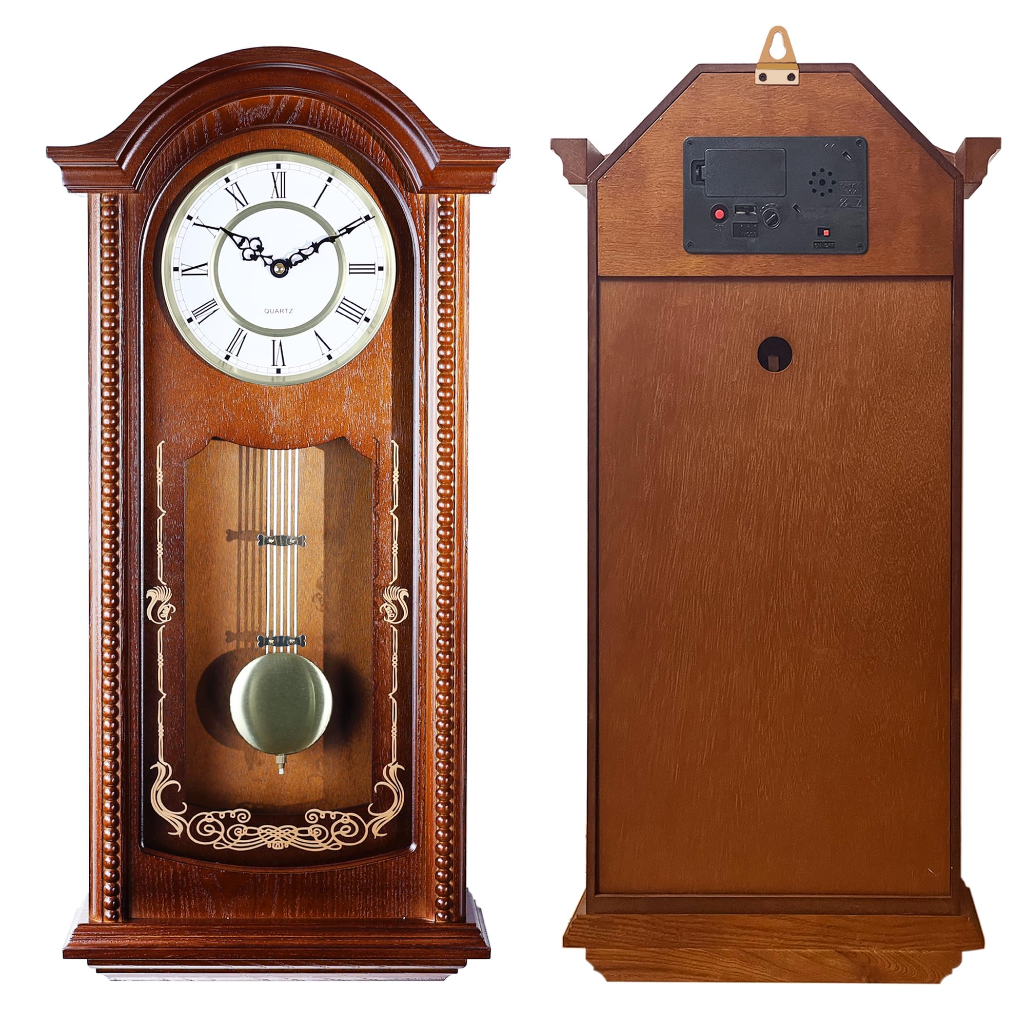 26IN Grandfather Vintage Wall Clock with Pendulum and Chime, Hour/Quarter-Hour Chime