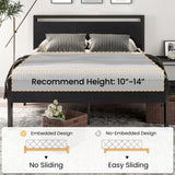 14 Inch Queen Size Metal Platform Bed Frame with Wooden Headboard and Footboard,