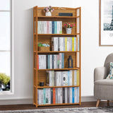 Bamboo Bookshelf, 6-Tier Adjustable Tall Bookcase Rack Organizer Shelving Free