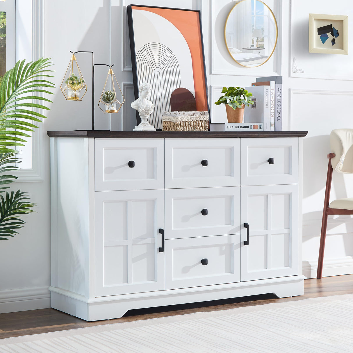 Farmhouse 5+2 White Dresser for Bedroom, Chest of Drawers for Bedroom