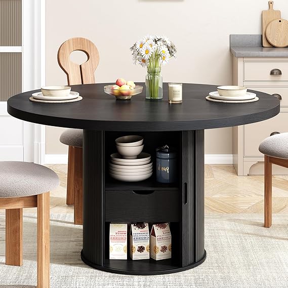 47 Inch Round Dining Table for 4 with Storage