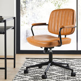 Mid-Century Leather Office Chair with Wheels & Adjustable Height
