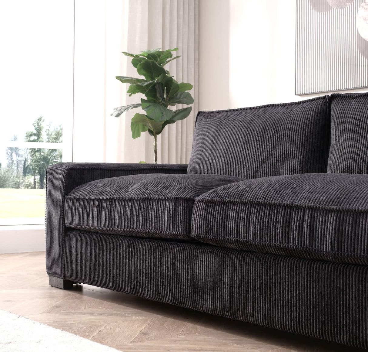 Luxe Living Room Sofa with Soft Corduroy Upholstery, Streamlined Design, Ample and Cozy 3 Seater Couch for Modern Spaces, Ideal for Entertainment and Relaxation