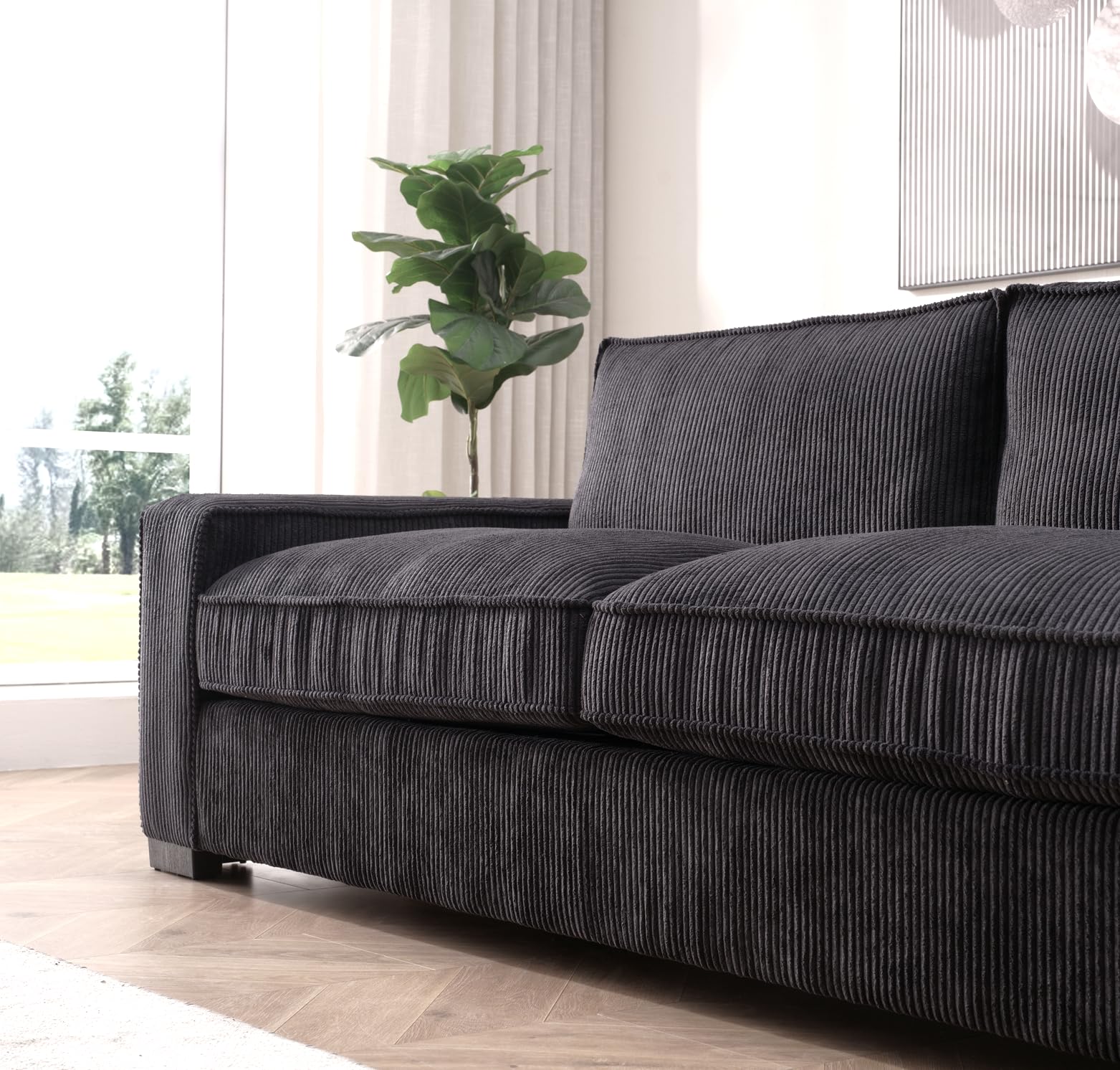 Luxe Living Room Sofa with Soft Corduroy Upholstery, Streamlined Design
