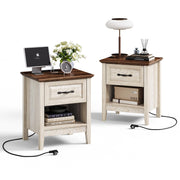 Night Stand Set of 2 18.9" Farmhouse Wood Night Stand with Type-C Charging Station