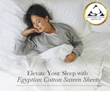 Certified Luxury 100% Egyptian Cotton Sheets, King Size Bed Sheets, 4 Piece Deep Pocket Sateen Cooling