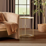 Round Metal Side/End Table with Decorative Legs, in-Lay Top