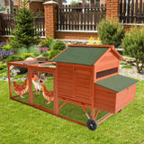 Chicken Coop Hen House - 96in Wooden Poultry Cage with Wheels