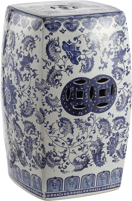 TBL1011A Floral Vine 18.5" Chinoiserie Ceramice Square Garden Stool Bohemian,