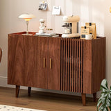 Buffet Storage Cabinet, Sideboard with Slatted Door, Gold Handles and Wood Legs