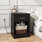 2 Nightstand with Charging Station and USB Ports & Power Outlets, Wooden End Table