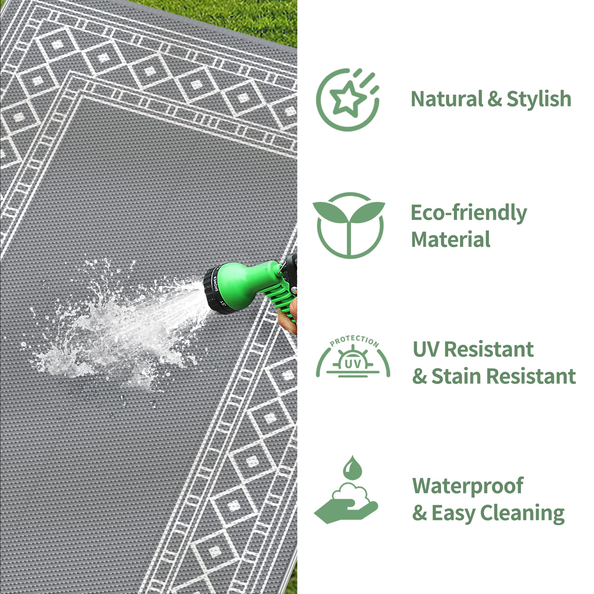 Outdoor Rug 9'x12' for Patio Clearance, Reversible Plastic Straw Outdoor Carpet