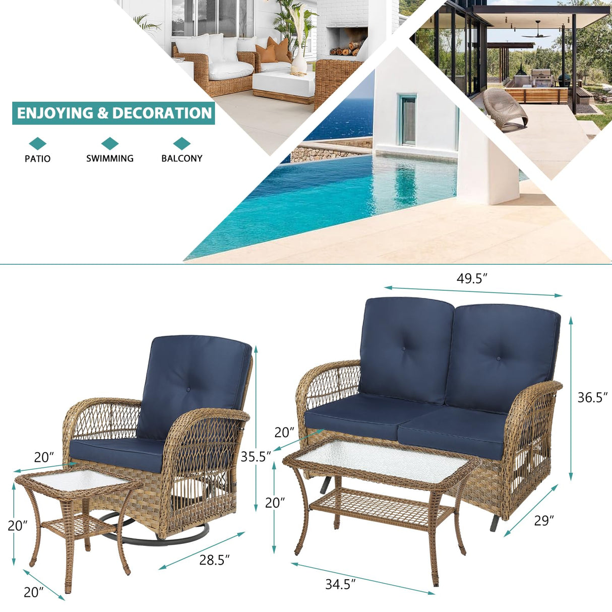 5 Pieces Outdoor Patio Rattan Furniture Sets