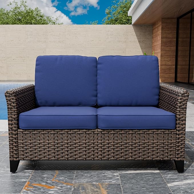Ocean Vista Outdoor Wicker Patio Sofa Deep Cushions Weather Resistant Rattan Furniture