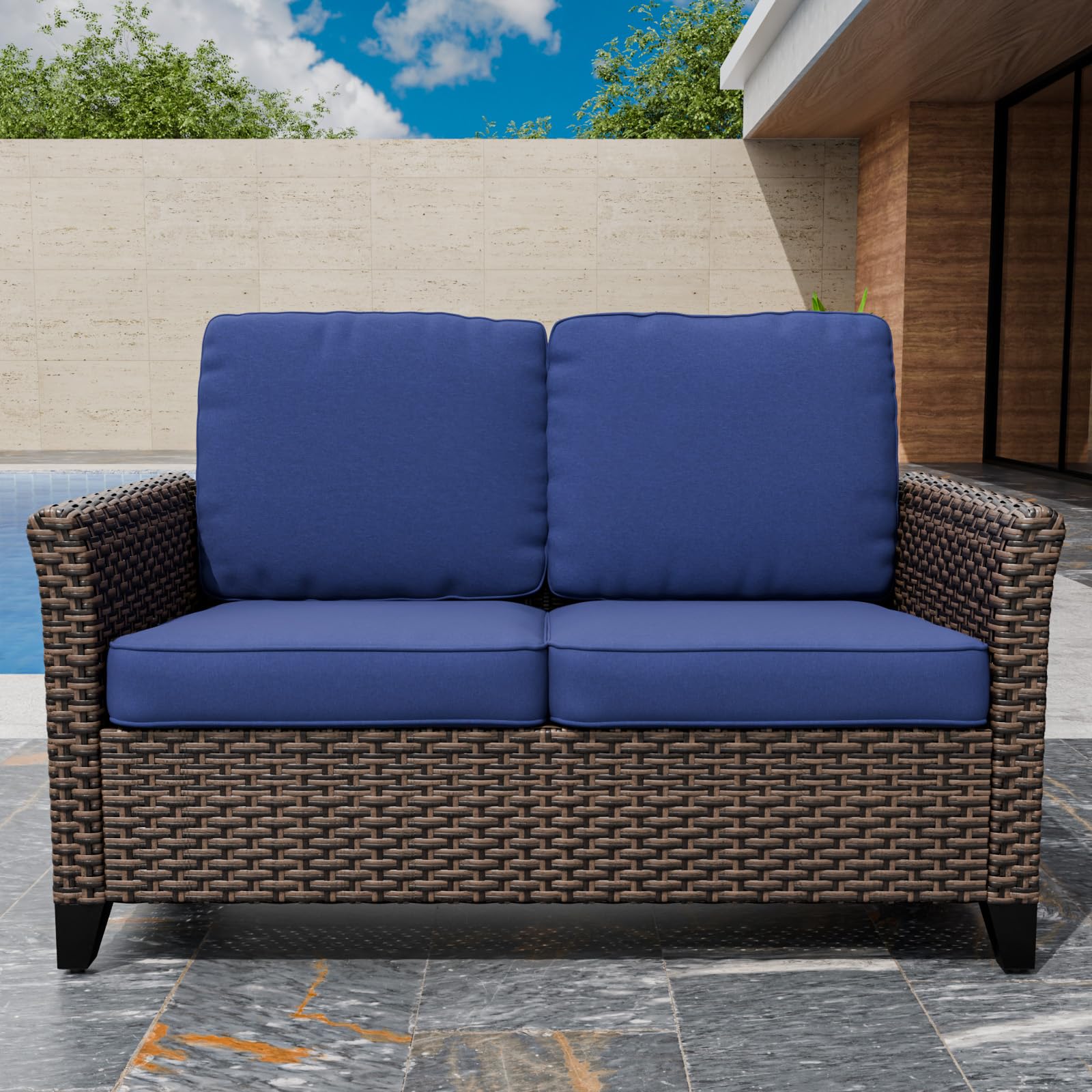Ocean Vista Outdoor Wicker Patio Sofa Deep Cushions Weather Resistant Rattan Furniture