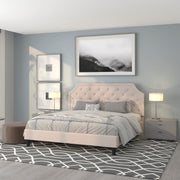 King Size Arched Tufted Upholstered Platform Bed in Beige Fabric