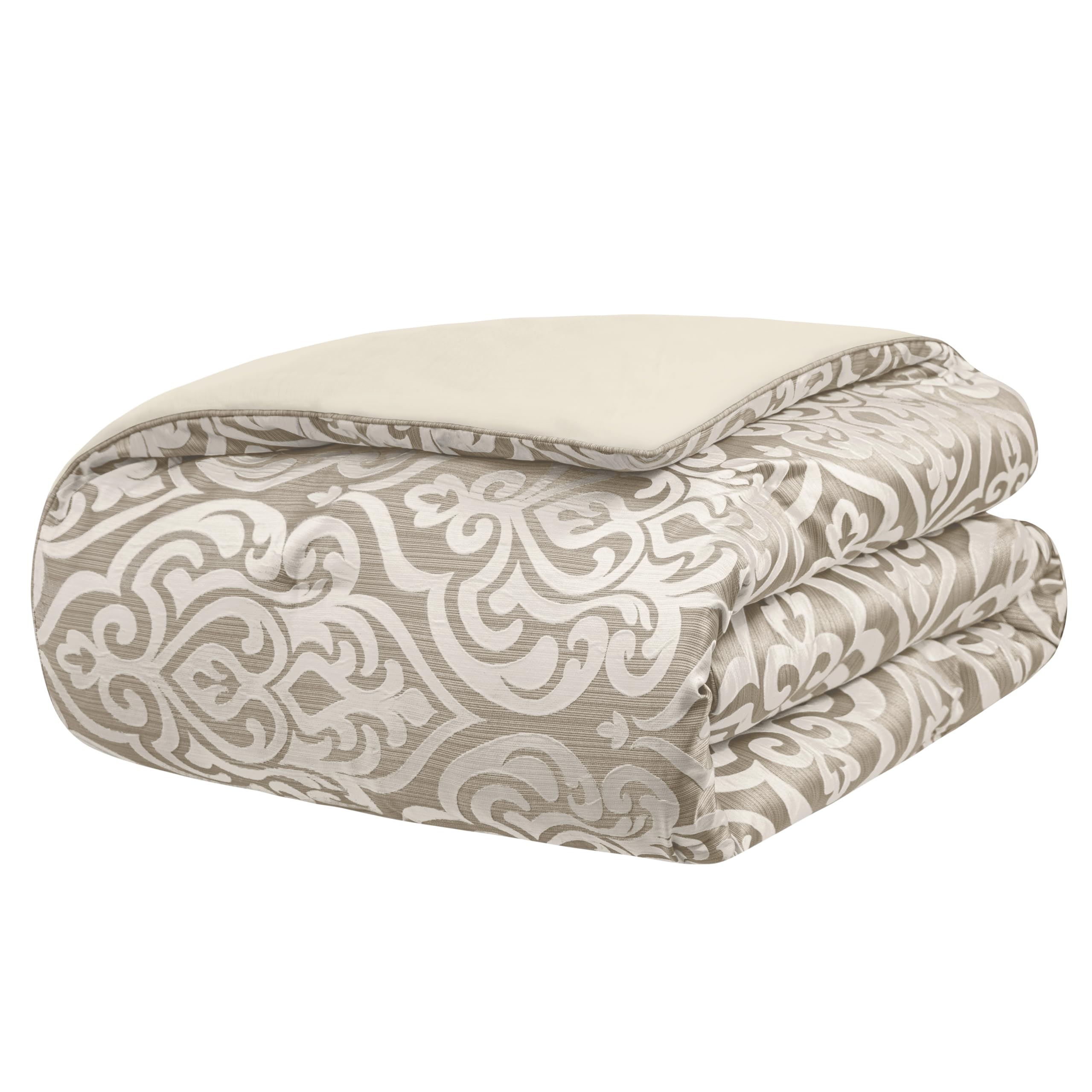 9-Piece Jacquard Comforter Set - Luxury Damask Bedding King Size (Taupe Beige)