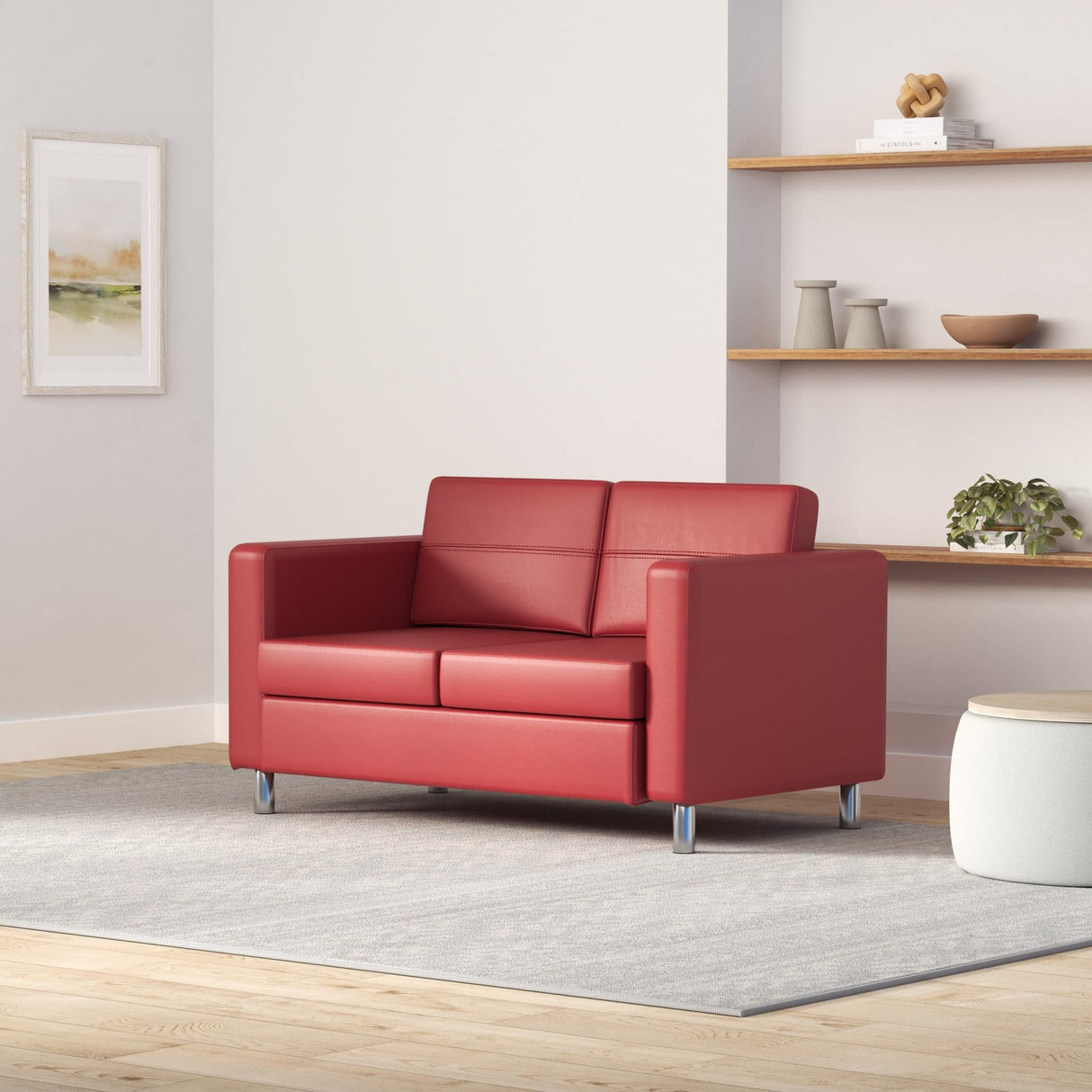 Pacific Loveseat with Padded Box Spring Seats and Silver Finish Legs