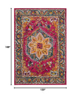Phoenix Collection Area Rug 10' x 14' - Fuchsia Blue Boho Oriental Medallion