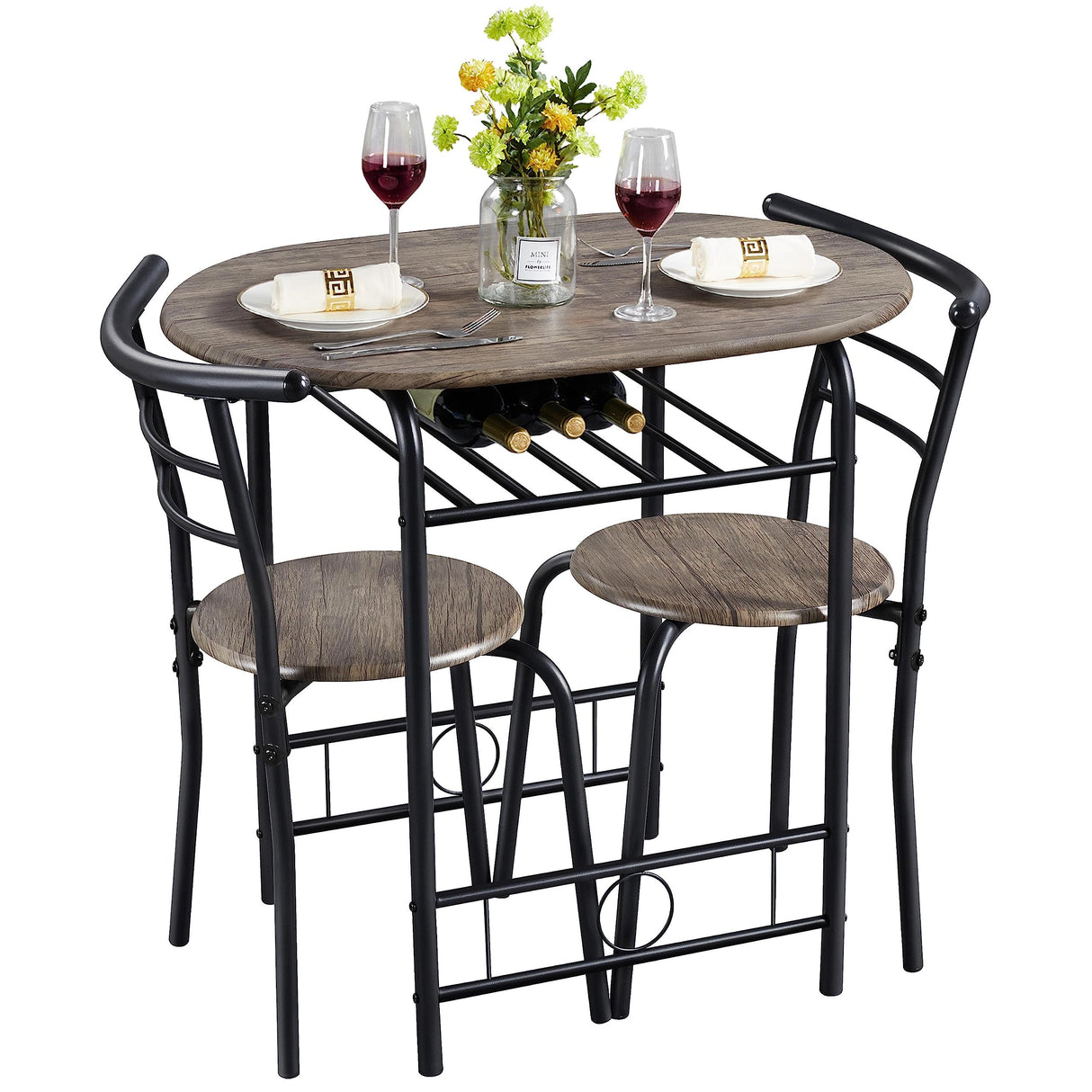 3 Piece Dining Table Set, Kitchen Table & Chair Sets for 2, Compact Bistro Table Set