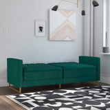 Skylar 77 Inch Futon Sofa Bed in Velvet Fabric, Industrial Modern Upholstered Couch Sleeper