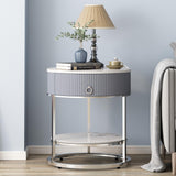 Modern End Table with Drawer, 2 Tier Side Table with Shelf, Round Nightstand