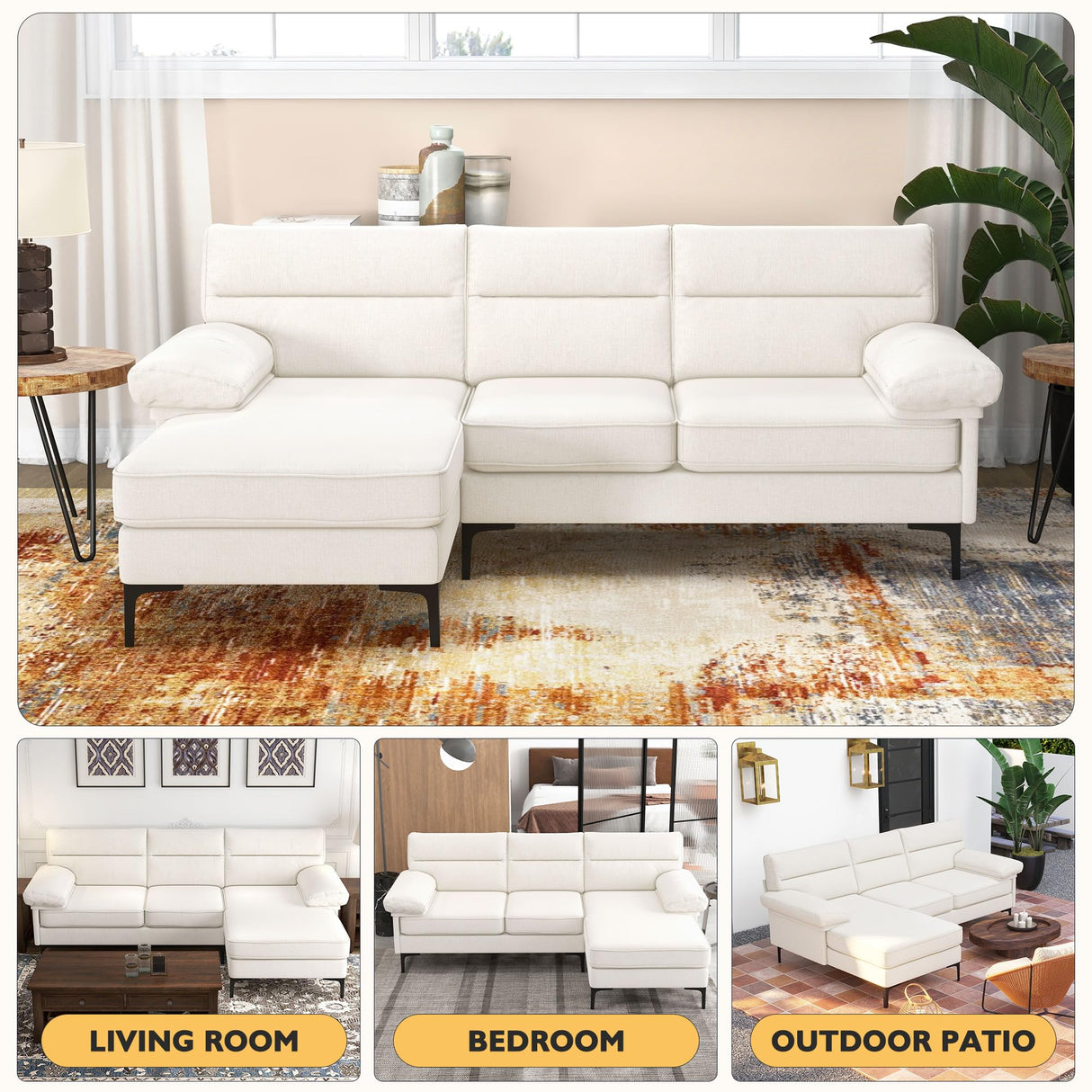 85” L-Shaped Sofa Comfy, Sectional Couches for Living Room, Modern Convertible 3-