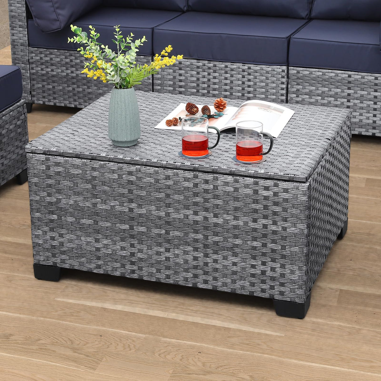 Outdoor PE Wicker Coffee Table - Resin Rattan Patio Table