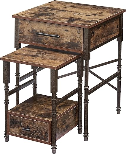 Nightstand Set of 2, Modern Square End Side Table, Night Stands with Drawer and Storage